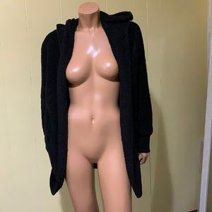 Black hooded teddy jacket